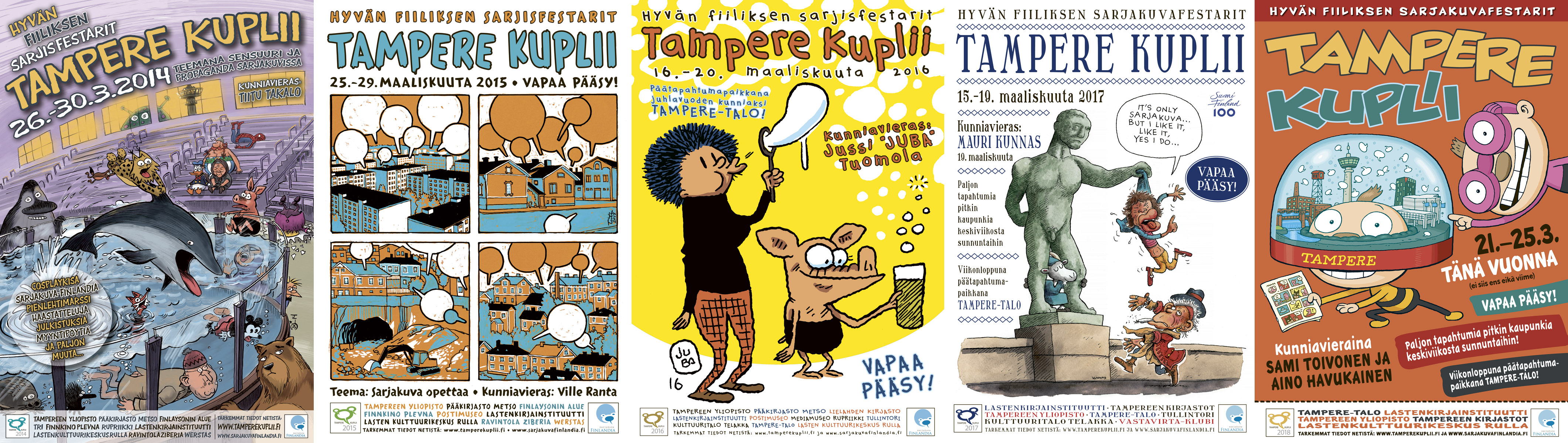 Tampere Kuplii -festivaalijulisteita vuosien varrelta